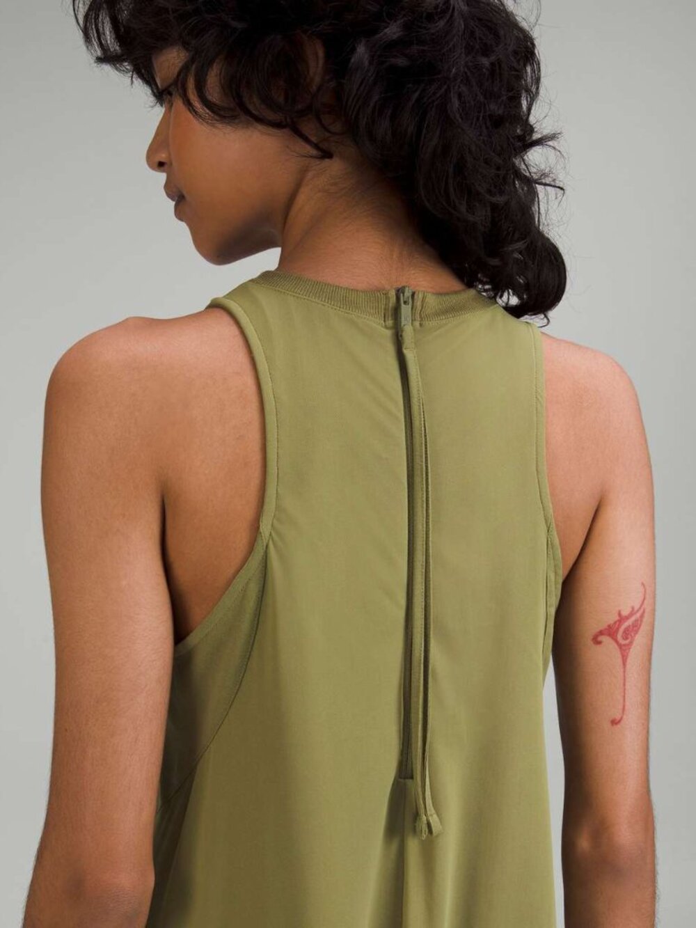 Lululemon Mesh Overlay High Neck Dress - Bronze Green - Size 6 EUC - Picture 15 of 16